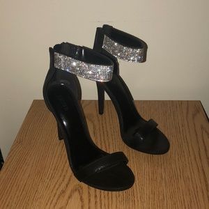 Rhinestone-Embellished Ankle Wrap Heels
